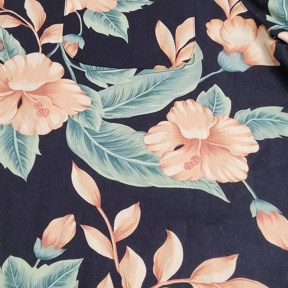 🌴 Tommy Bahama Hawaiian Shirt Mens XL Black Floral Camp 100% Silk Aloha Resort